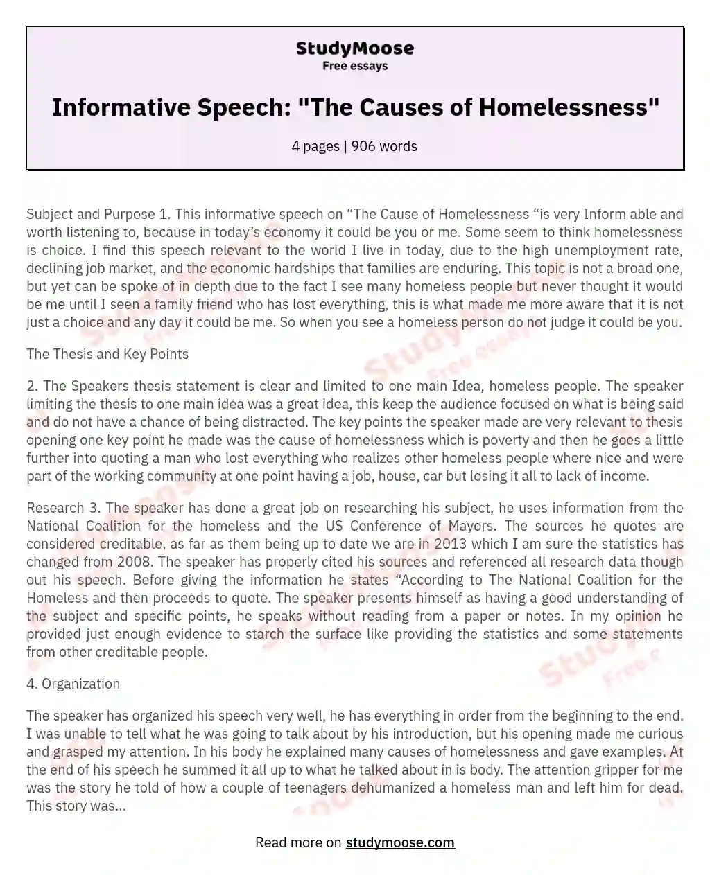 informative speech homelessness