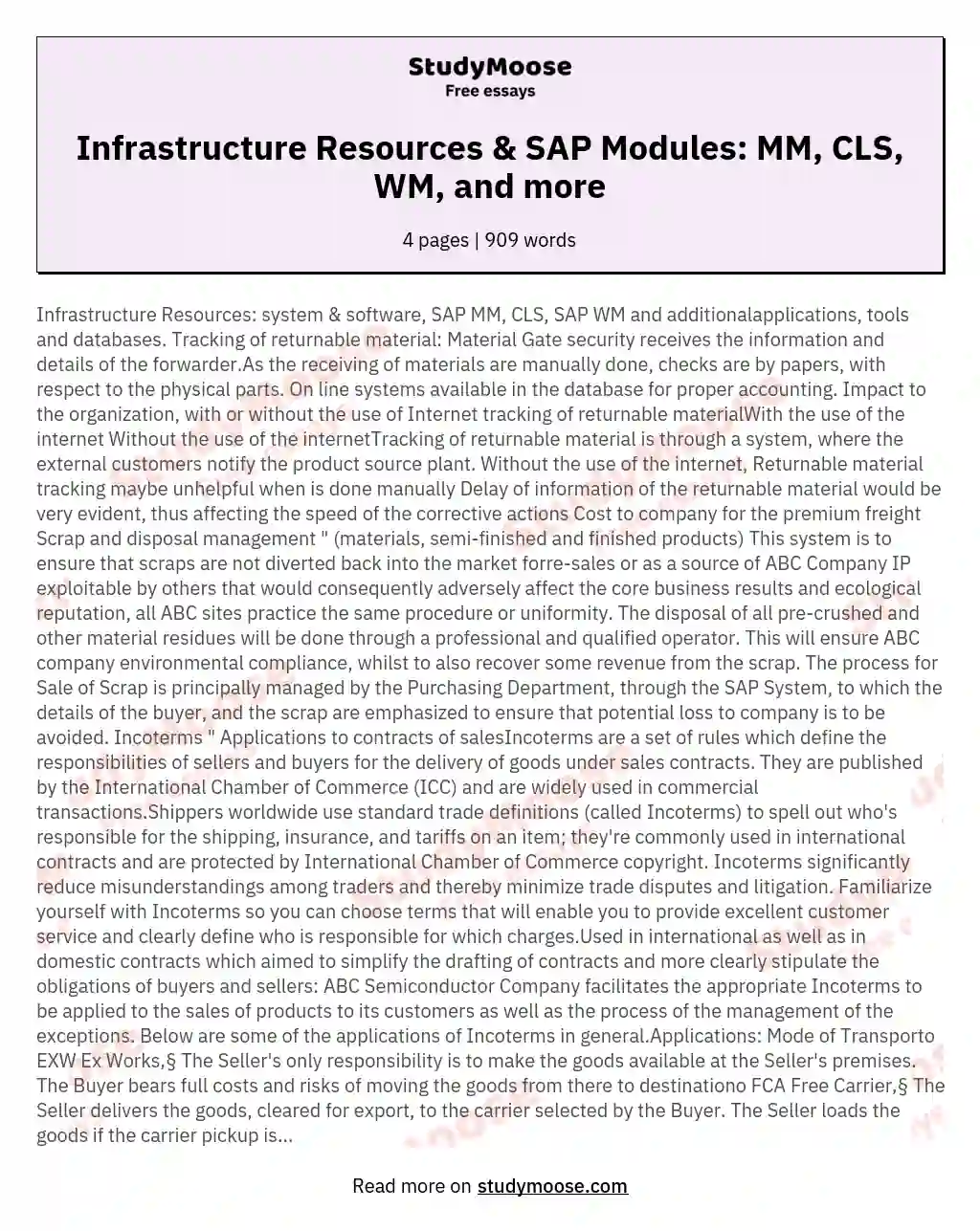 Infrastructure Resources system software SAP MM CLS SAP WM and additionalapplications