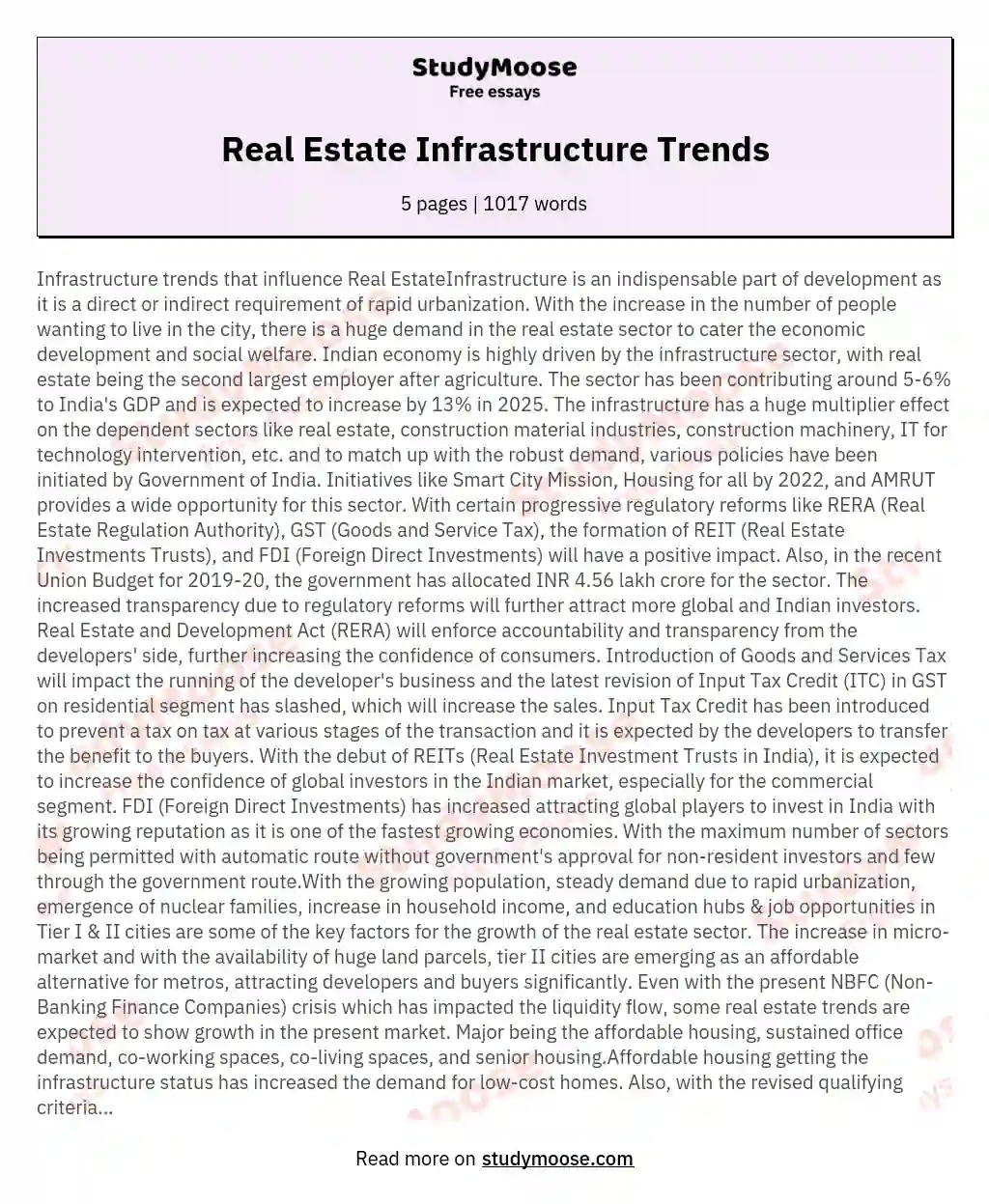 Real Estate Infrastructure Trends essay