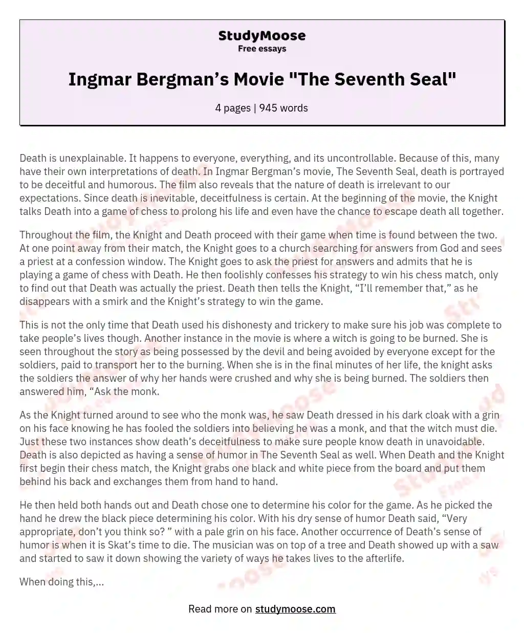 Ingmar Bergman’s Movie "The Seventh Seal" essay