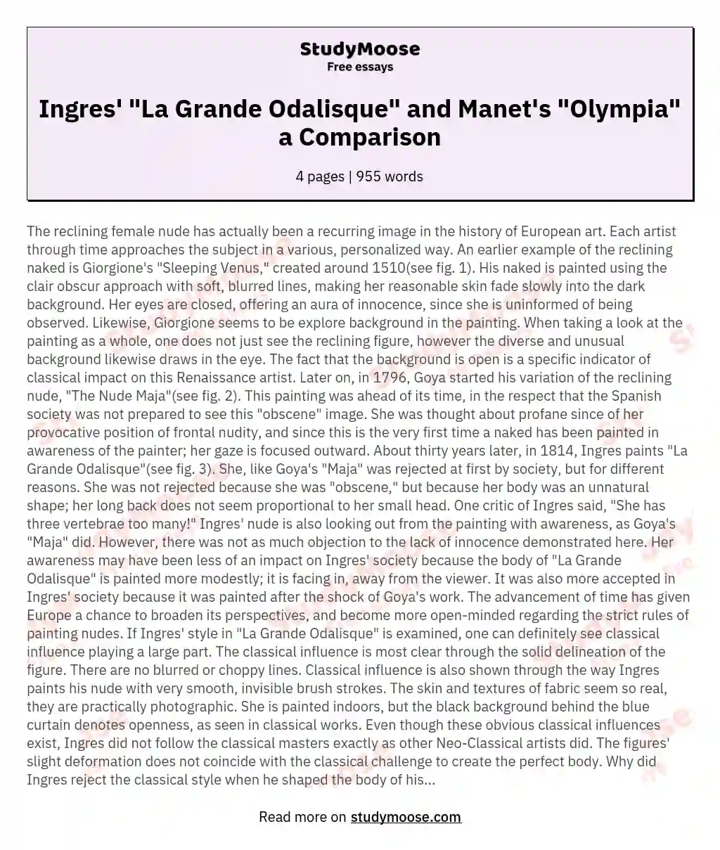 Ingres' "La Grande Odalisque" and Manet's "Olympia" a Comparison essay