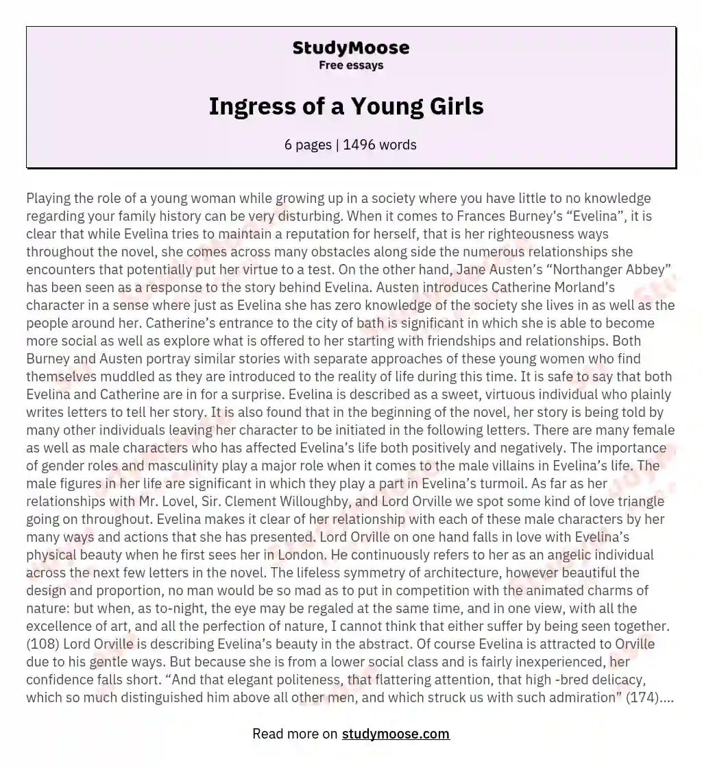 Ingress of a Young Girls   essay