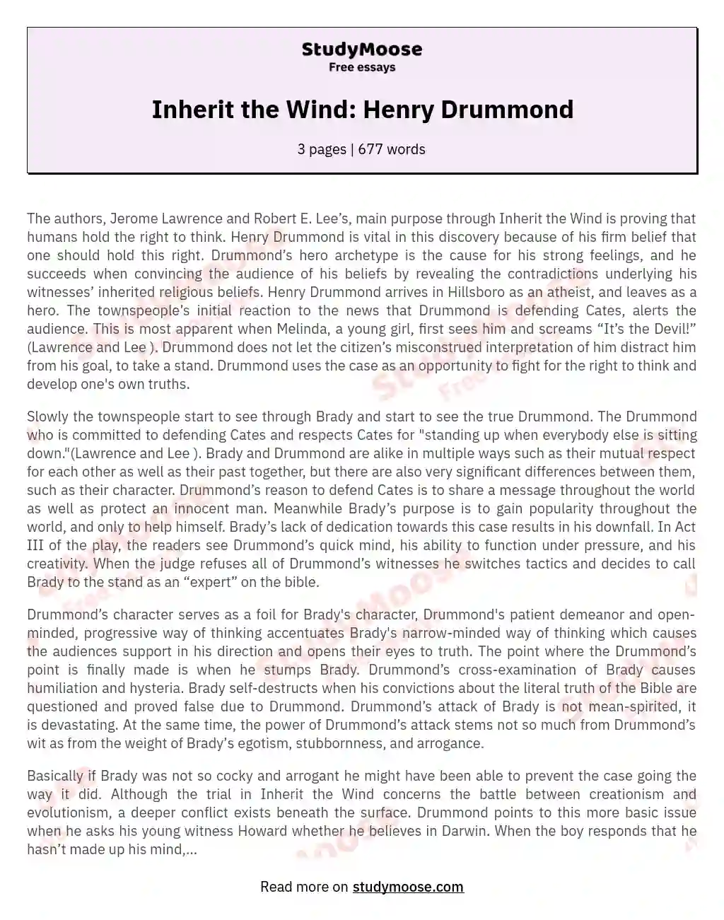 Inherit the Wind: Henry Drummond essay