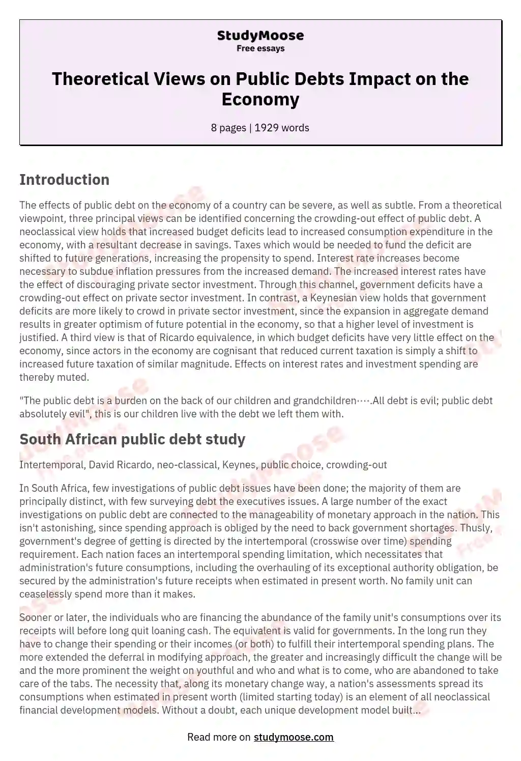 Theoretical Views on Public Debts Impact on the Economy essay