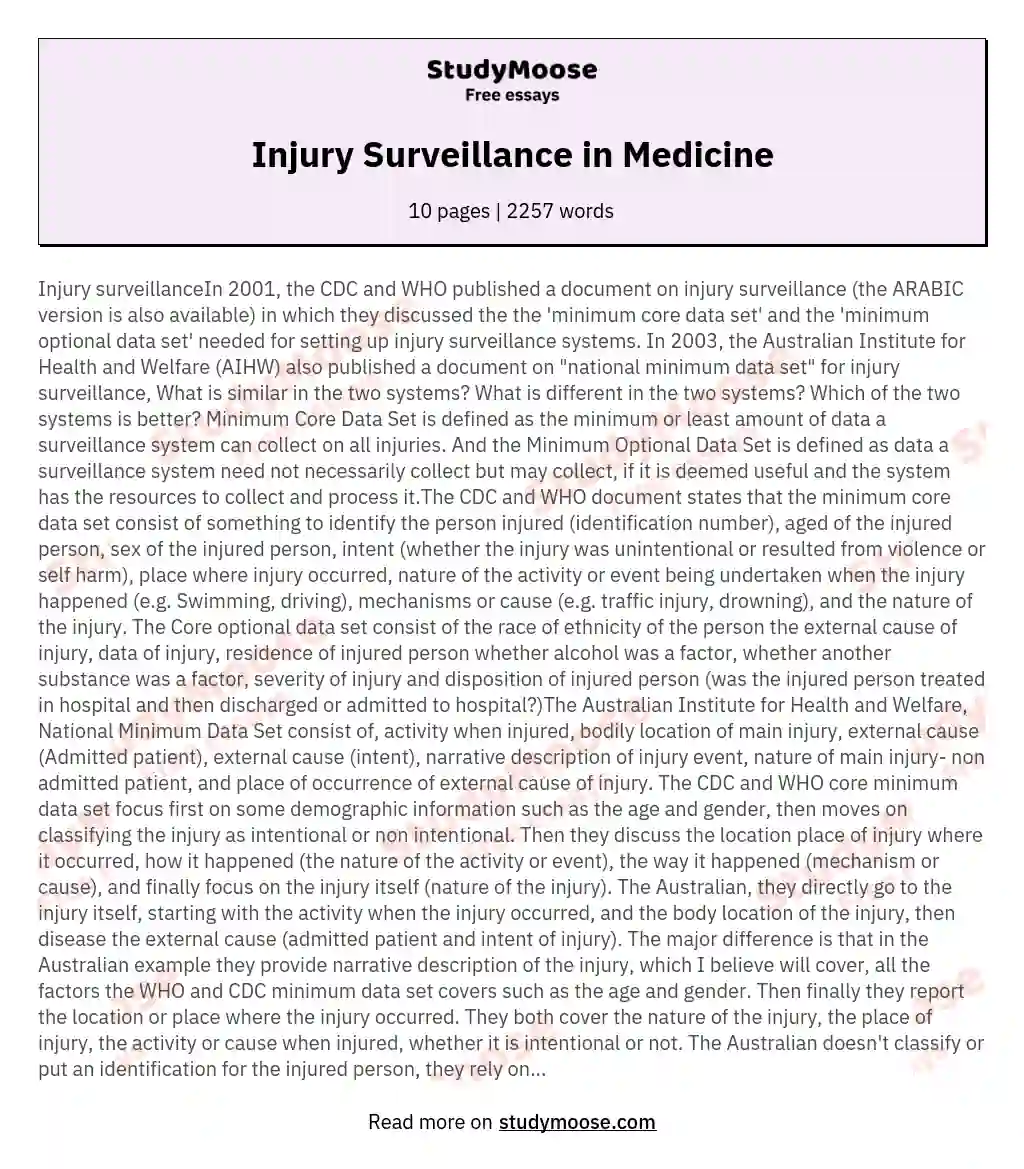 Injury Surveillance in Medicine