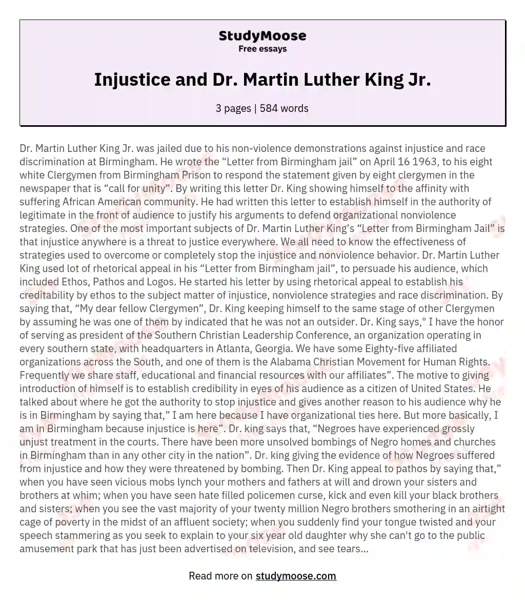 Injustice and Dr. Martin Luther King Jr. essay