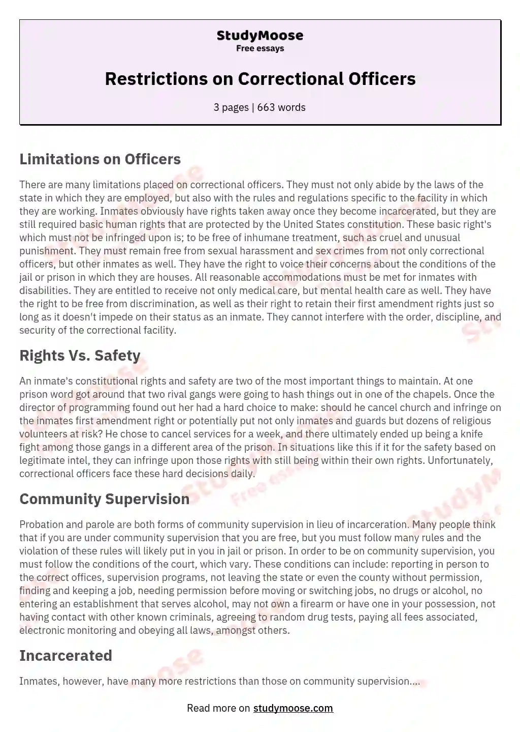 Restrictions on Correctional Officers essay
