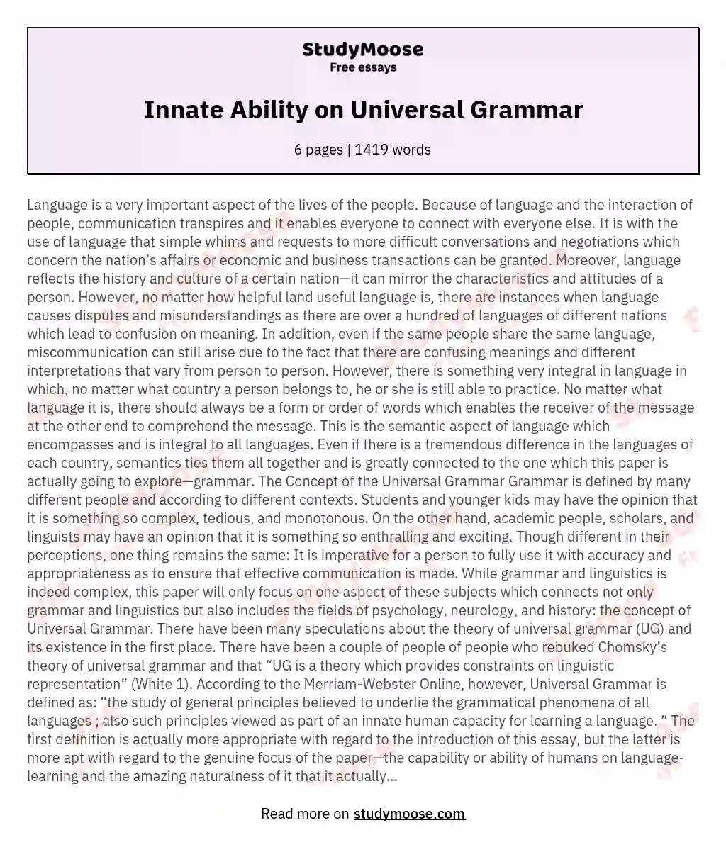Innate Ability on Universal Grammar