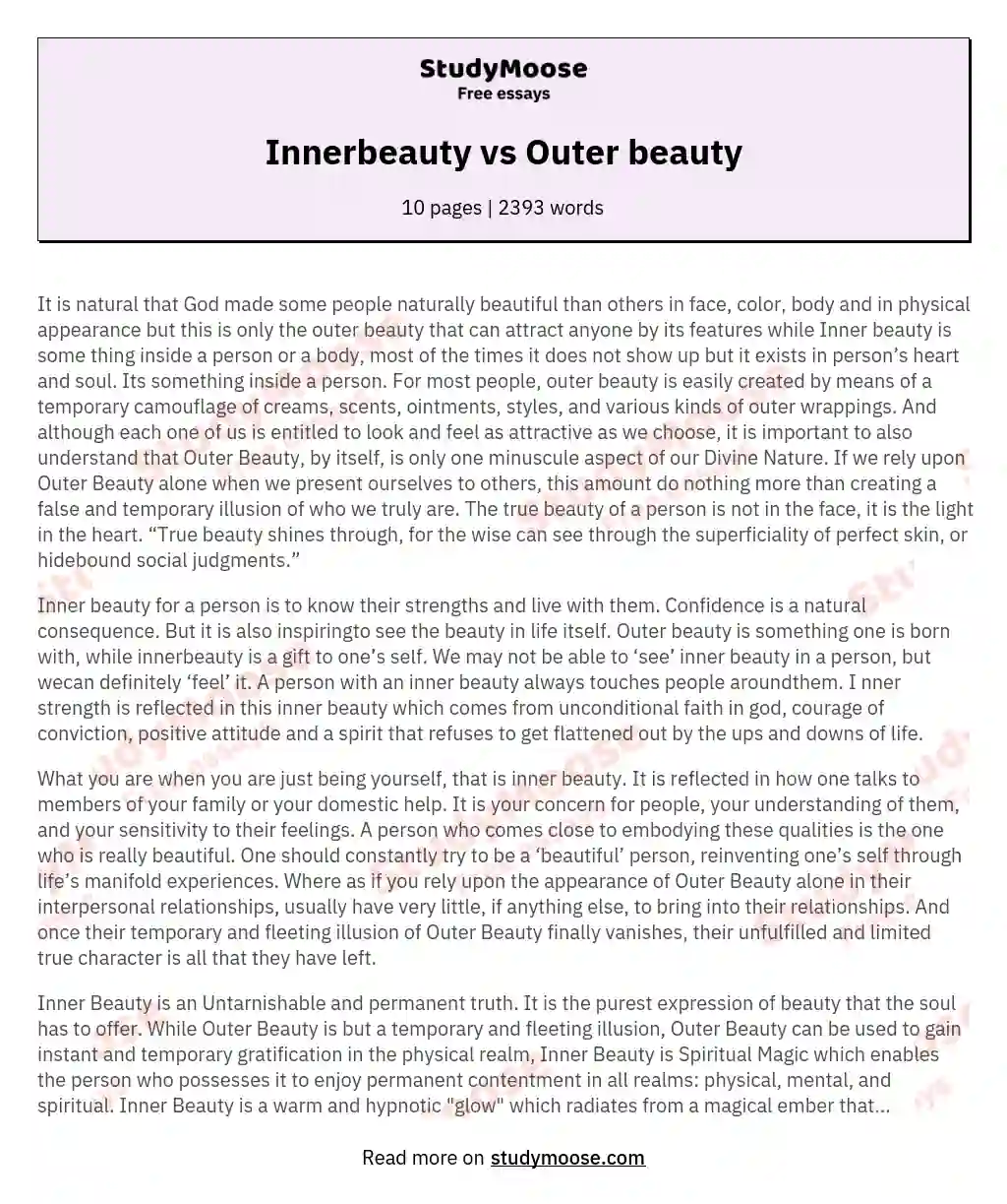 Innerbeauty vs Outer beauty essay