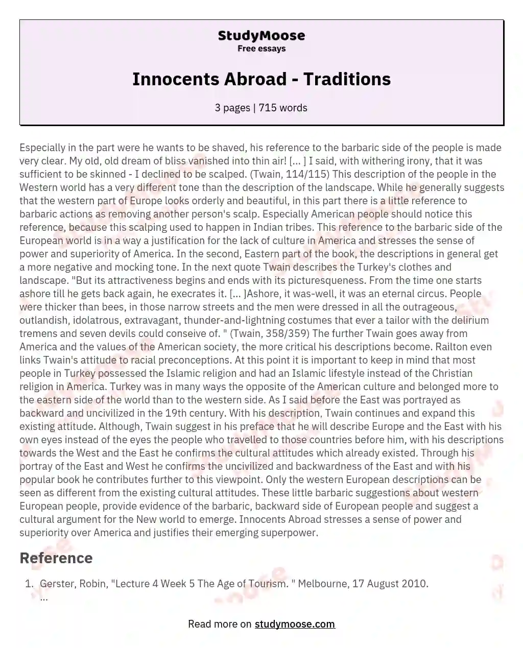 Innocents Abroad - Traditions essay
