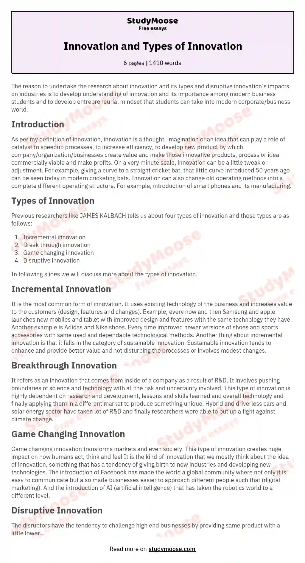 Innovation and Types of Innovation