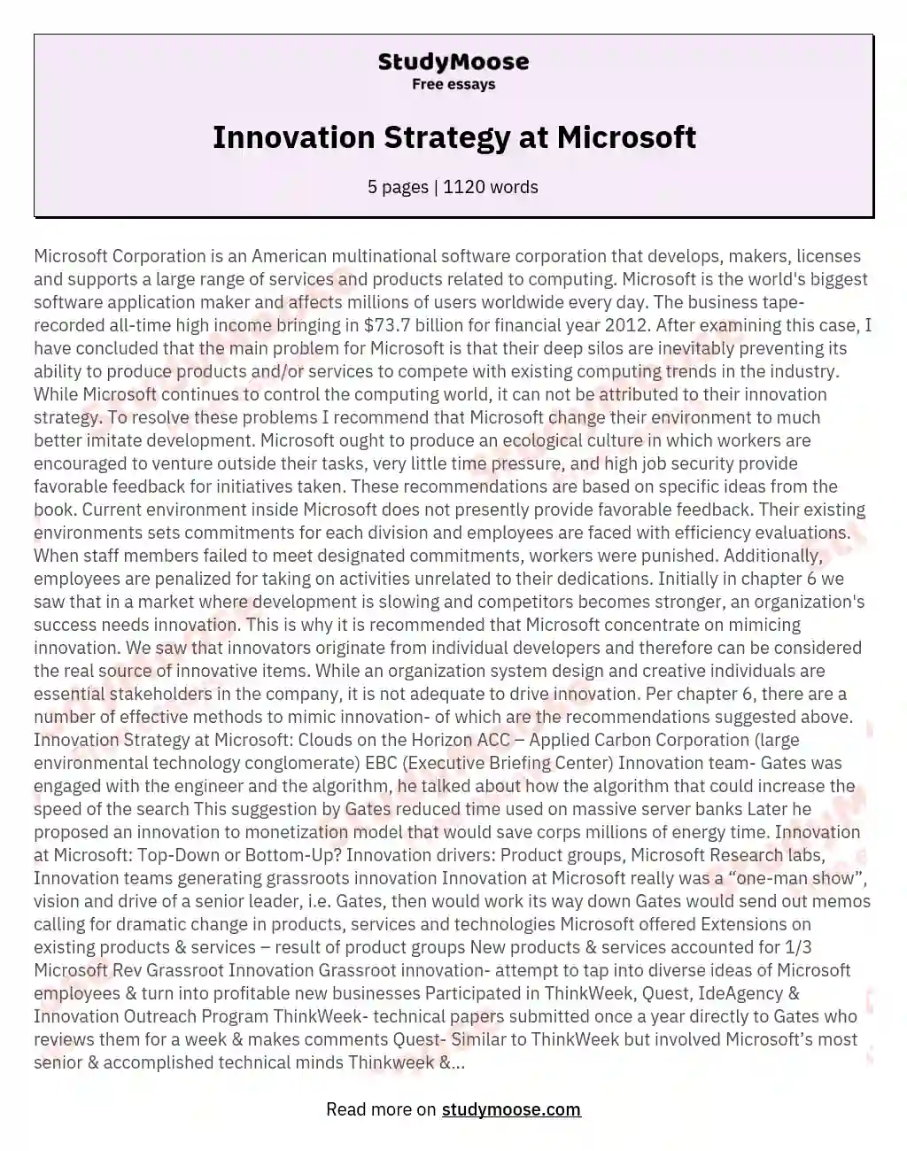 Innovation Strategy at Microsoft essay