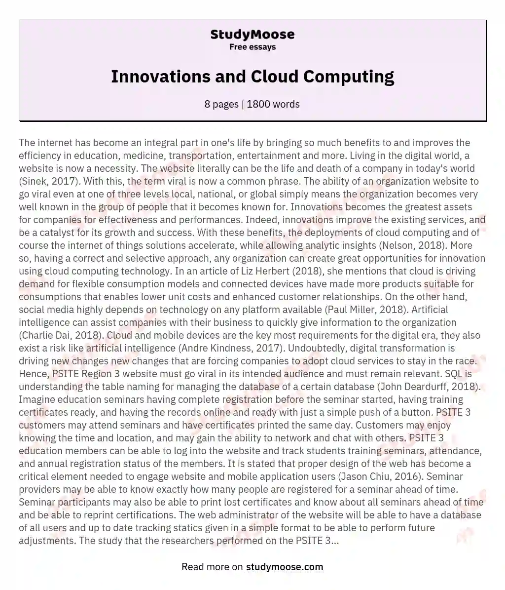 Innovations and Cloud Computing essay