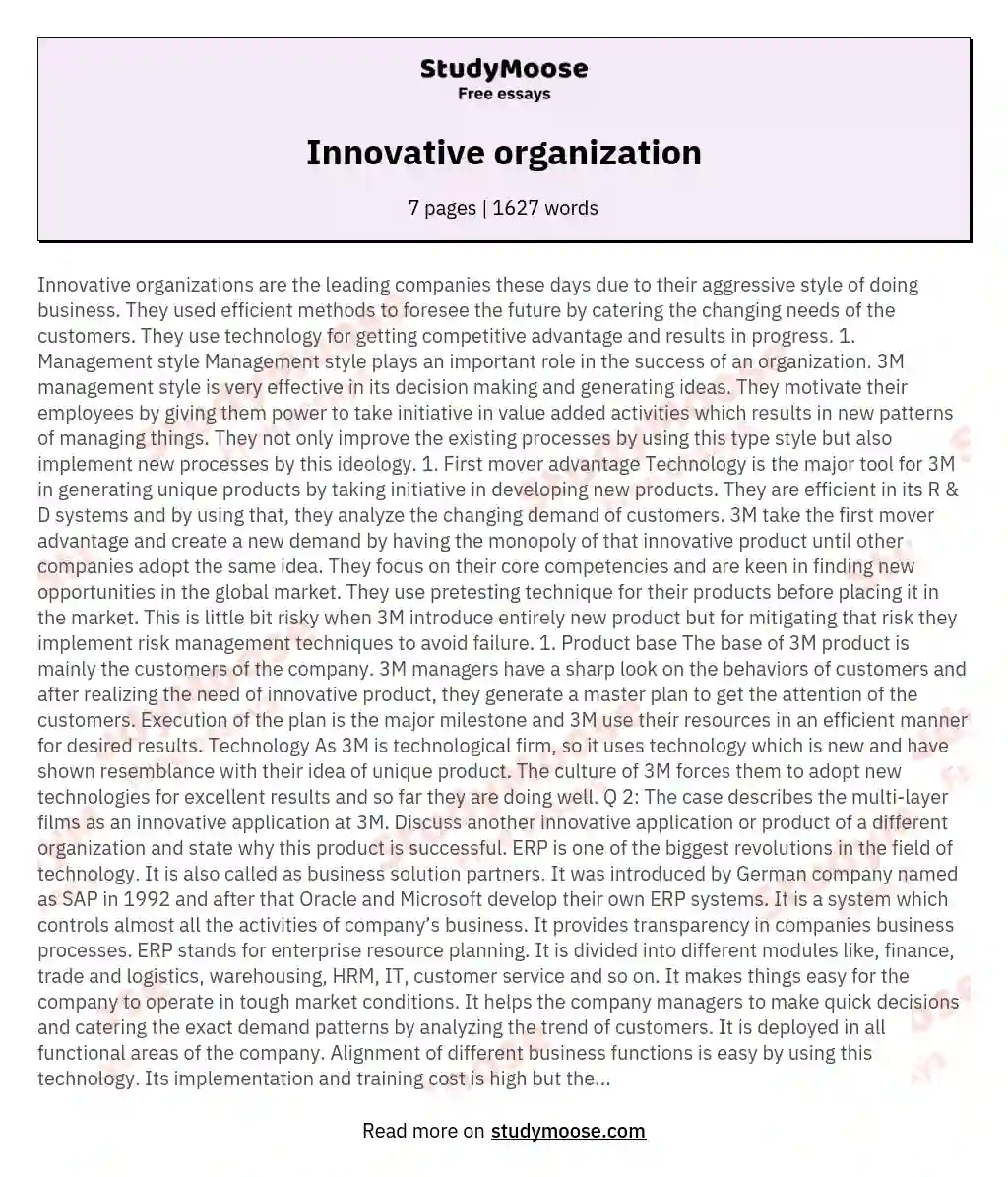 Innovative organization essay
