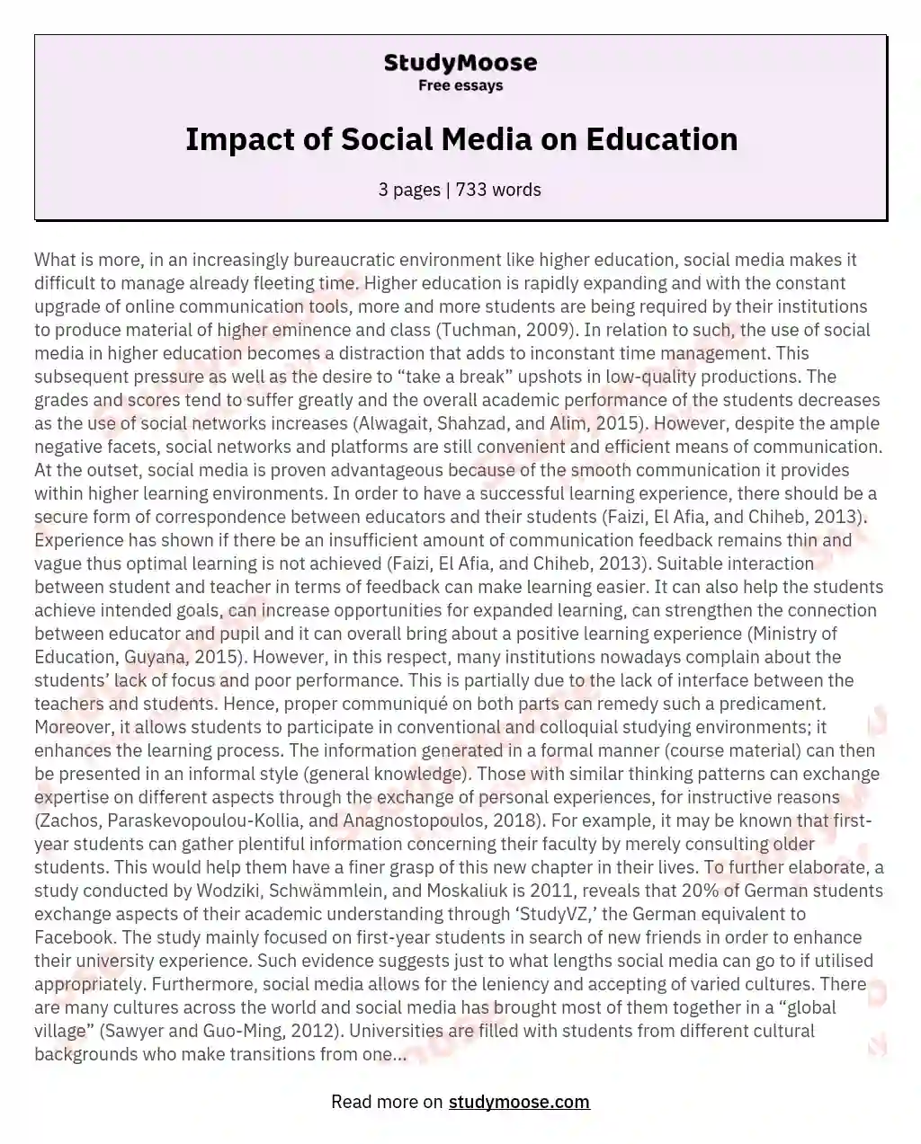 Impact of Social Media on Education essay