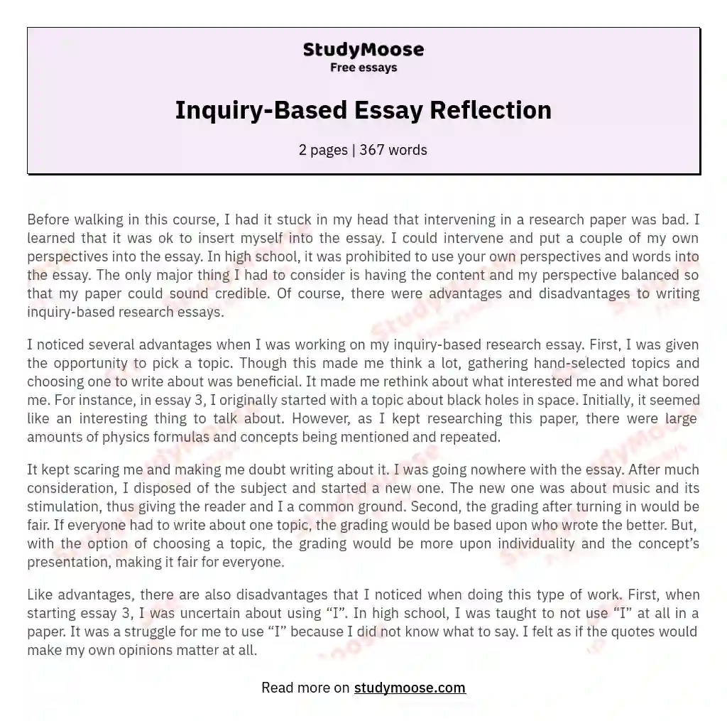 Inquiry-Based Essay Reflection essay
