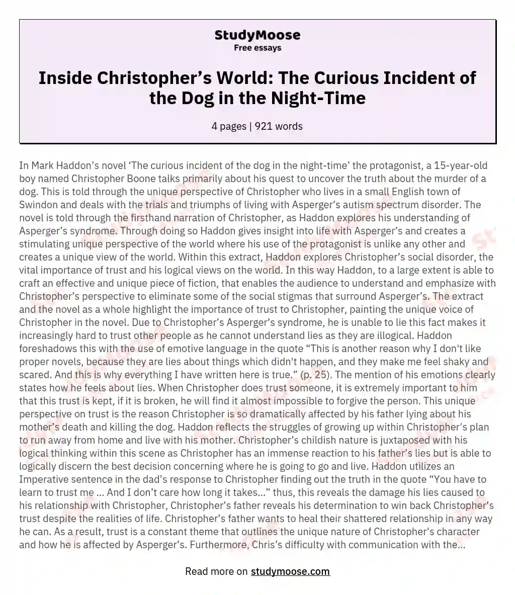 Inside Christopher’s World: The Curious Incident of the Dog in the Night-Time