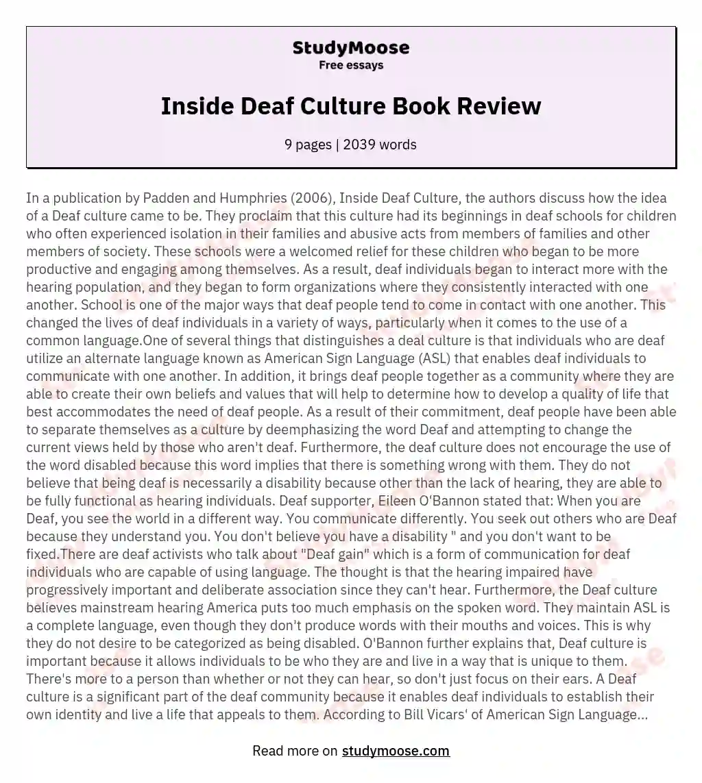 Inside Deaf Culture Book Review essay