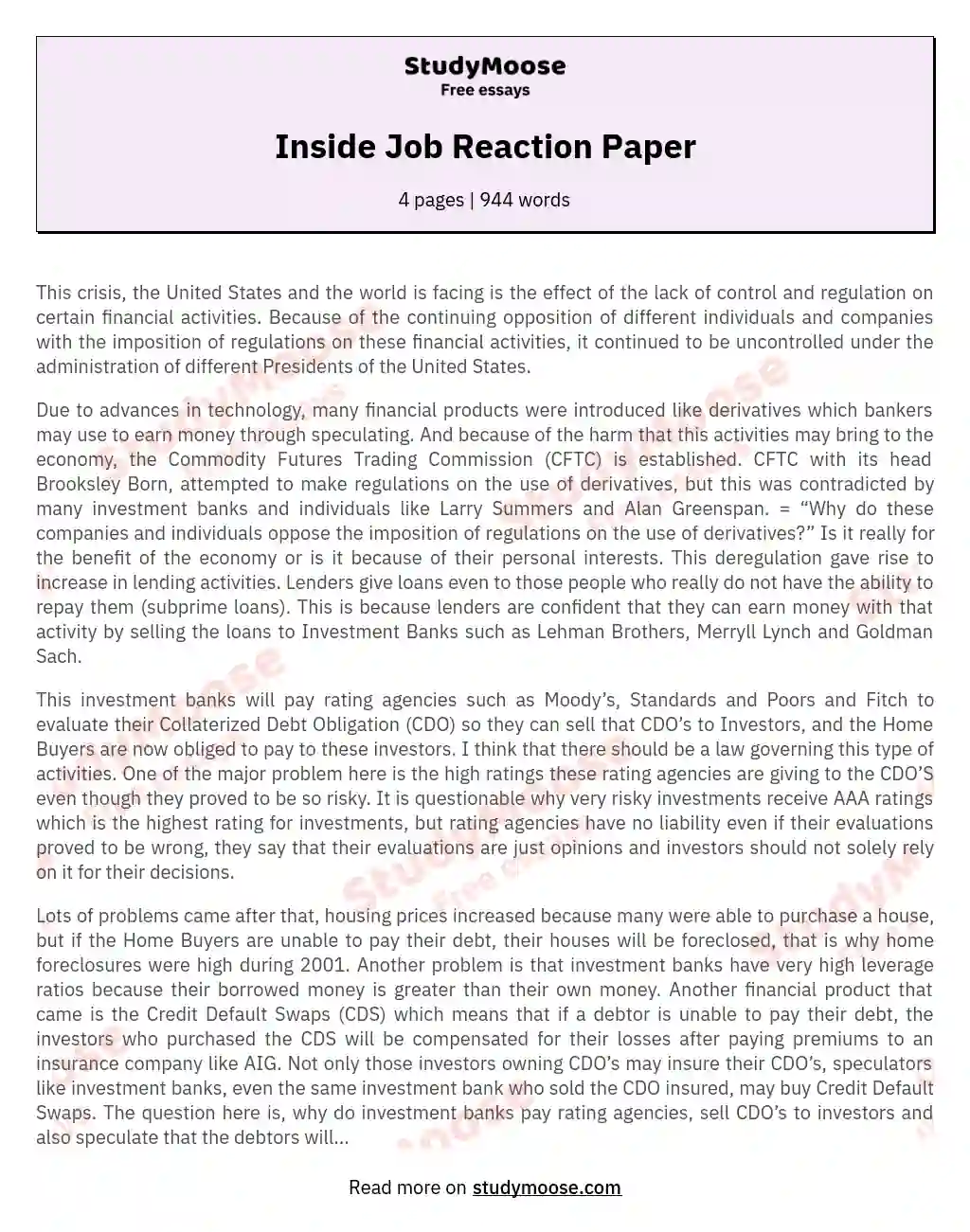 essay about inside job