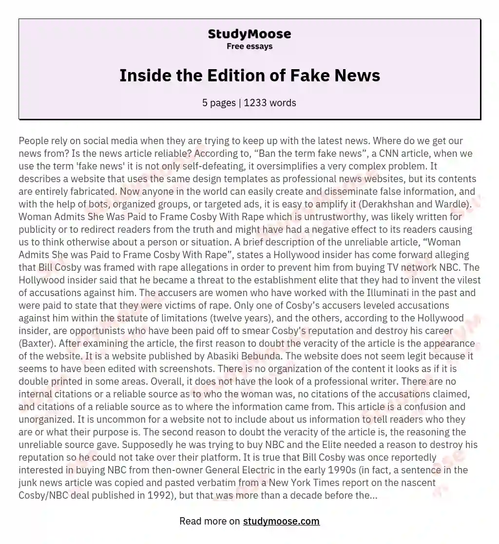 Inside the Edition of Fake News essay