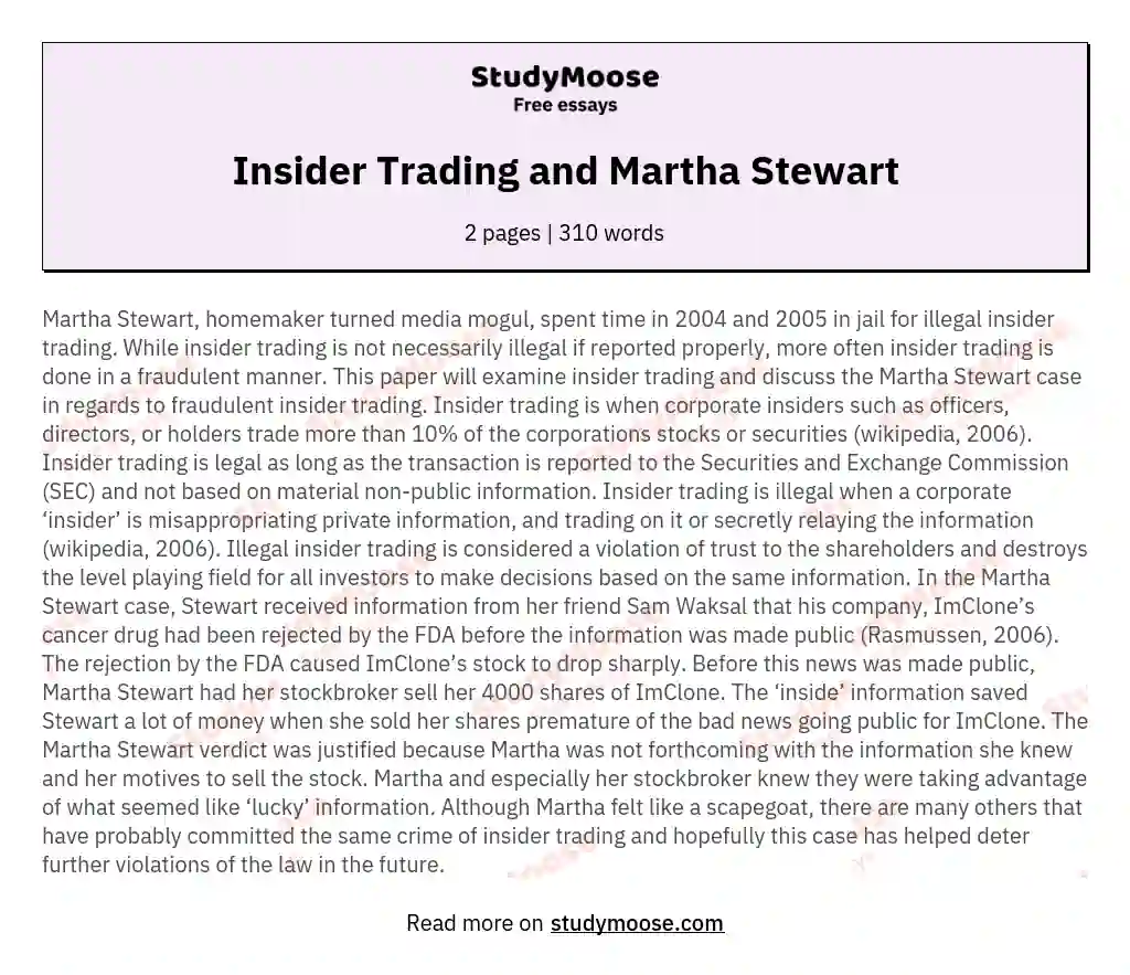 Insider Trading and Martha Stewart