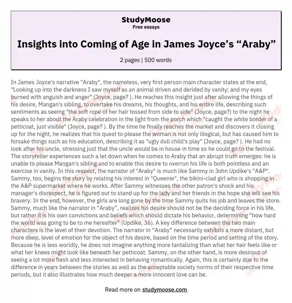 Insights into Coming of Age in James Joyce’s “Araby” essay