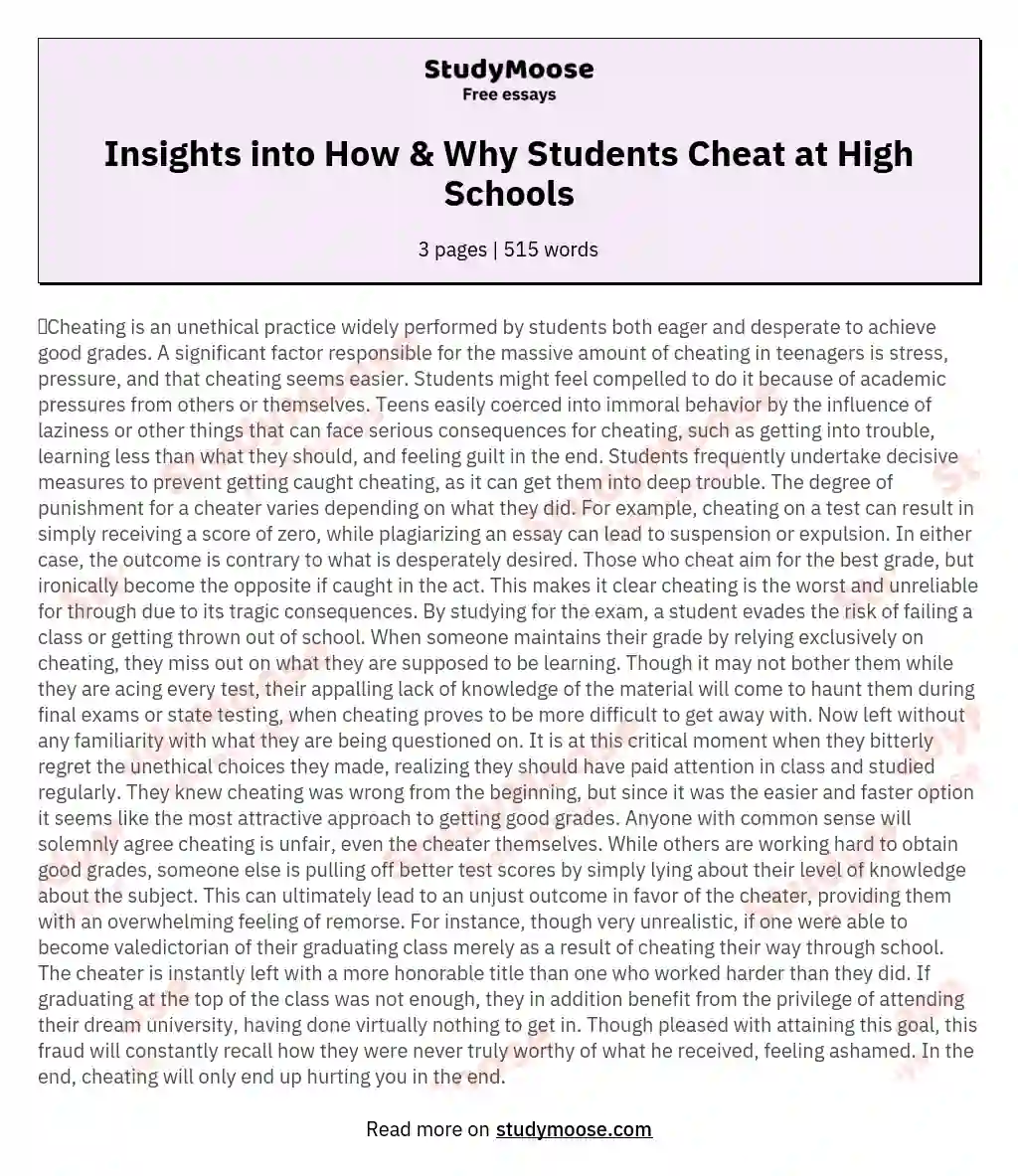 Insights into How & Why Students Cheat at High Schools essay