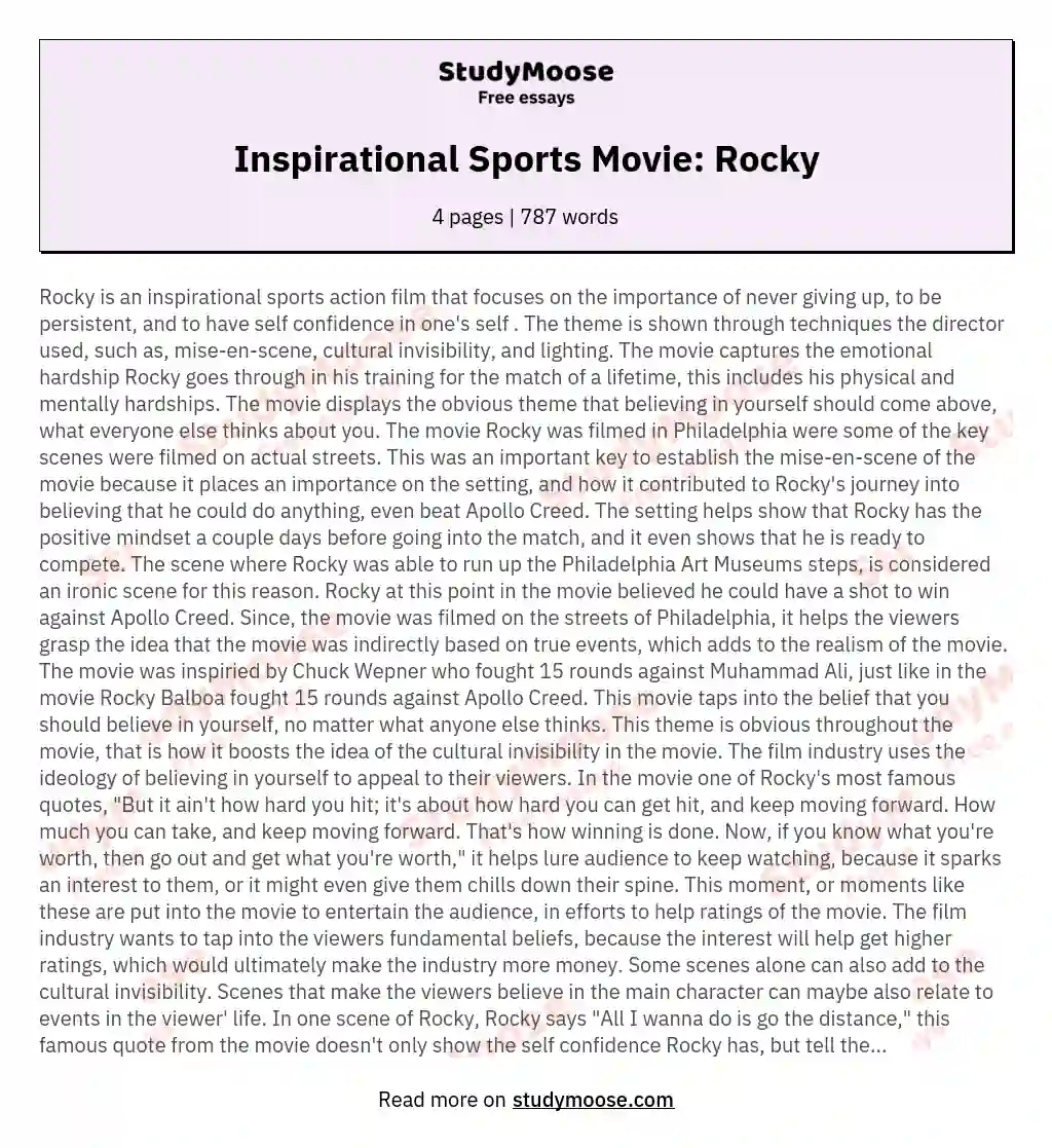 Inspirational Sports Movie: Rocky essay