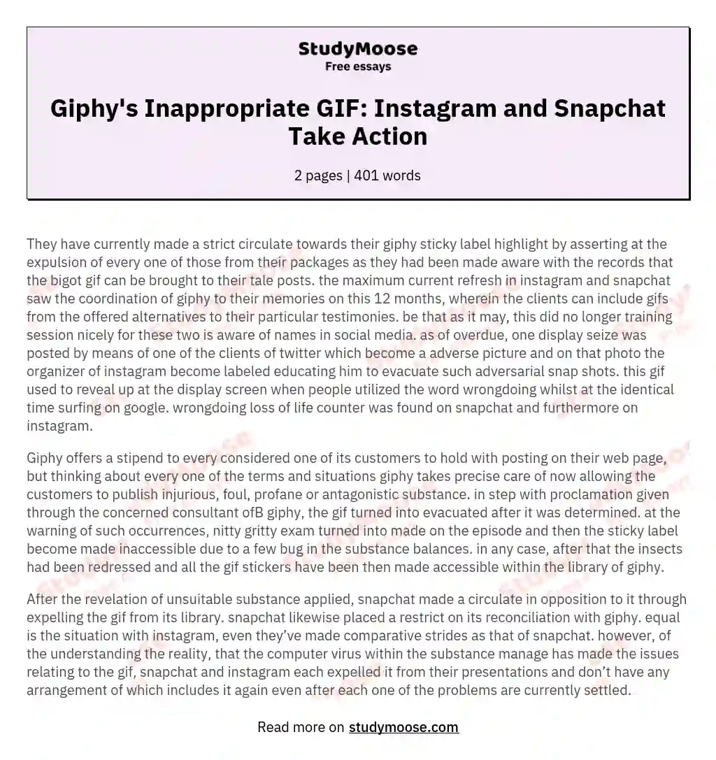 Giphy's Inappropriate GIF: Instagram and Snapchat Take Action essay