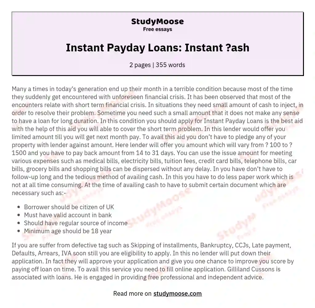 Instant Payday Loans: Instant ?ash