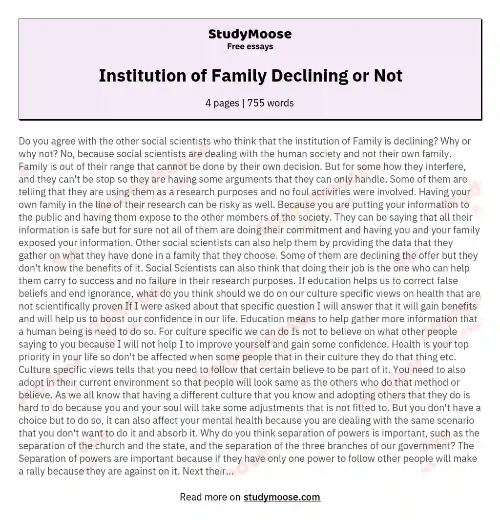 Institution of Family Declining or Not essay