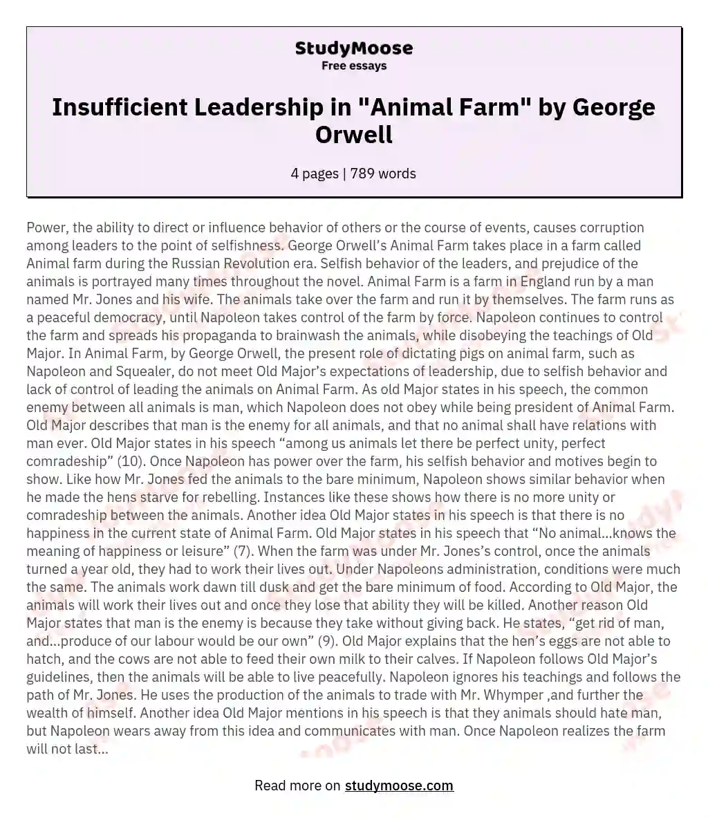 Insufficient Leadership in "Animal Farm" by George Orwell