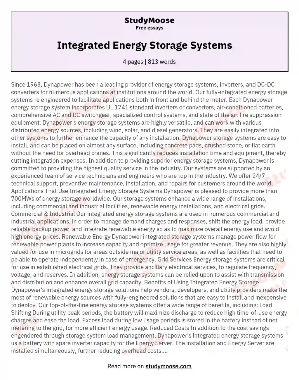 Integrated Energy Storage Systems     essay