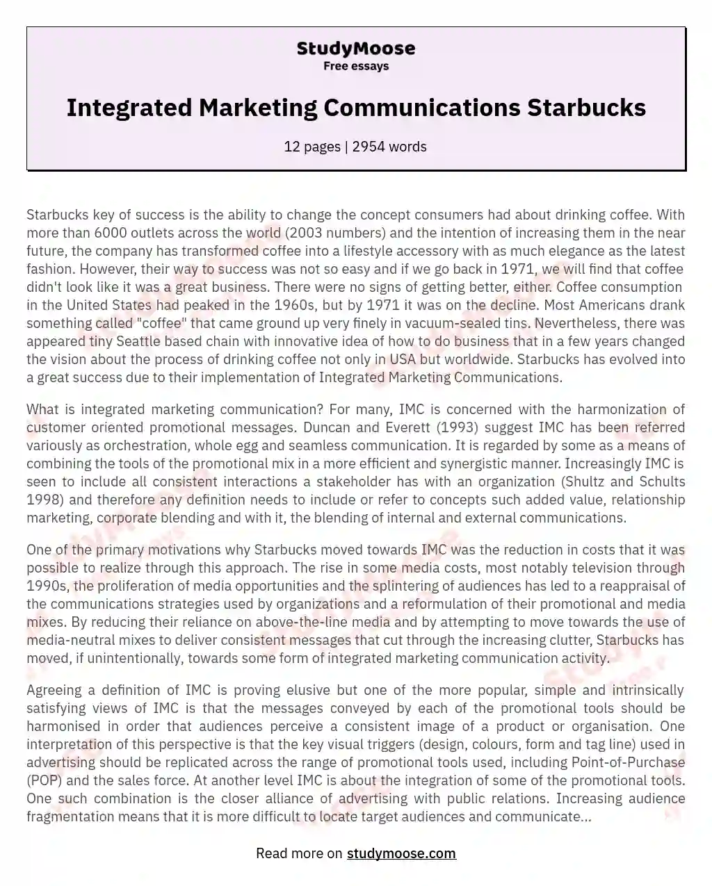 Integrated Marketing Communications Starbucks essay