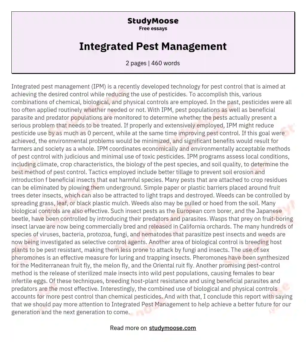 Integrated Pest Management essay