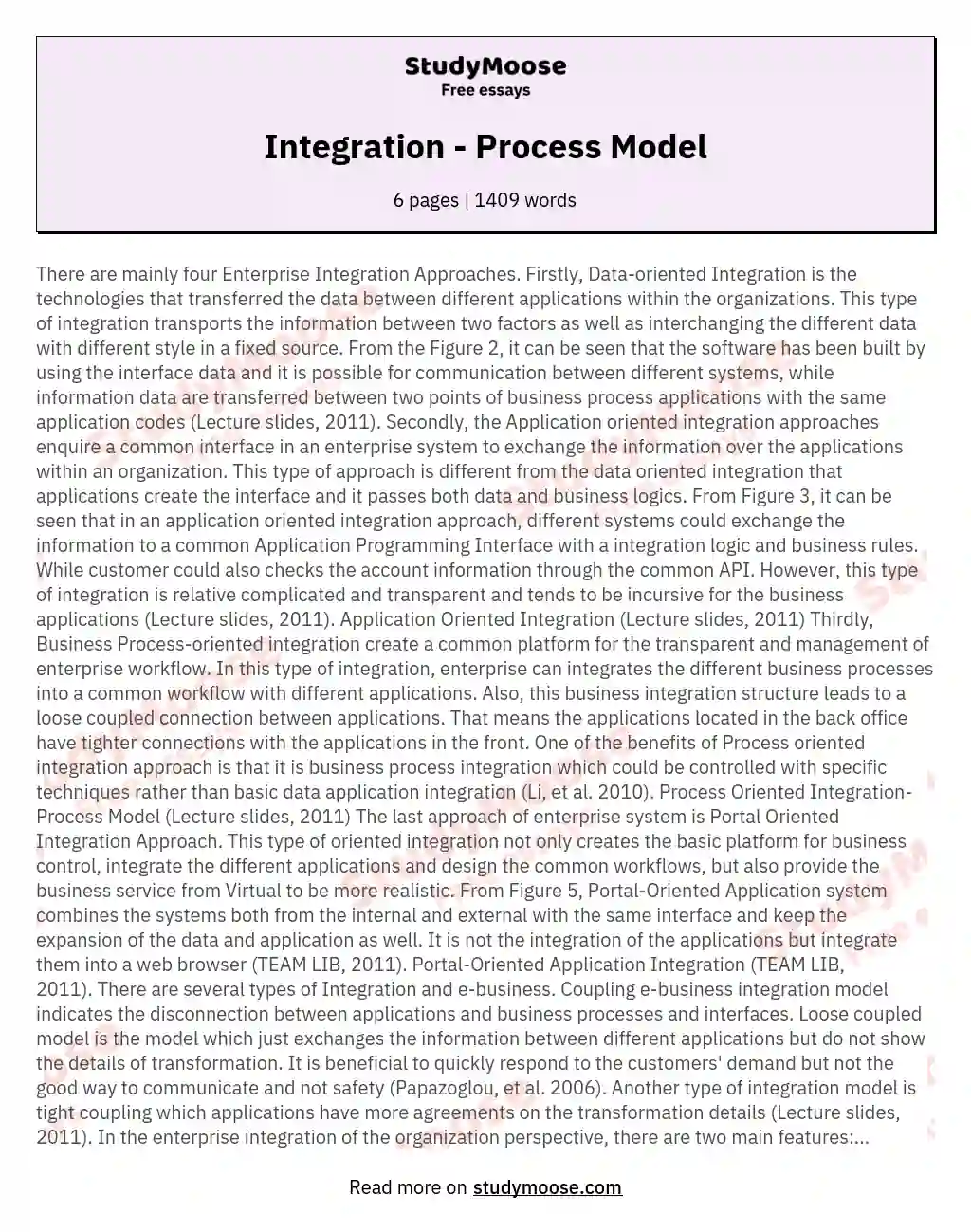 Integration - Process Model essay