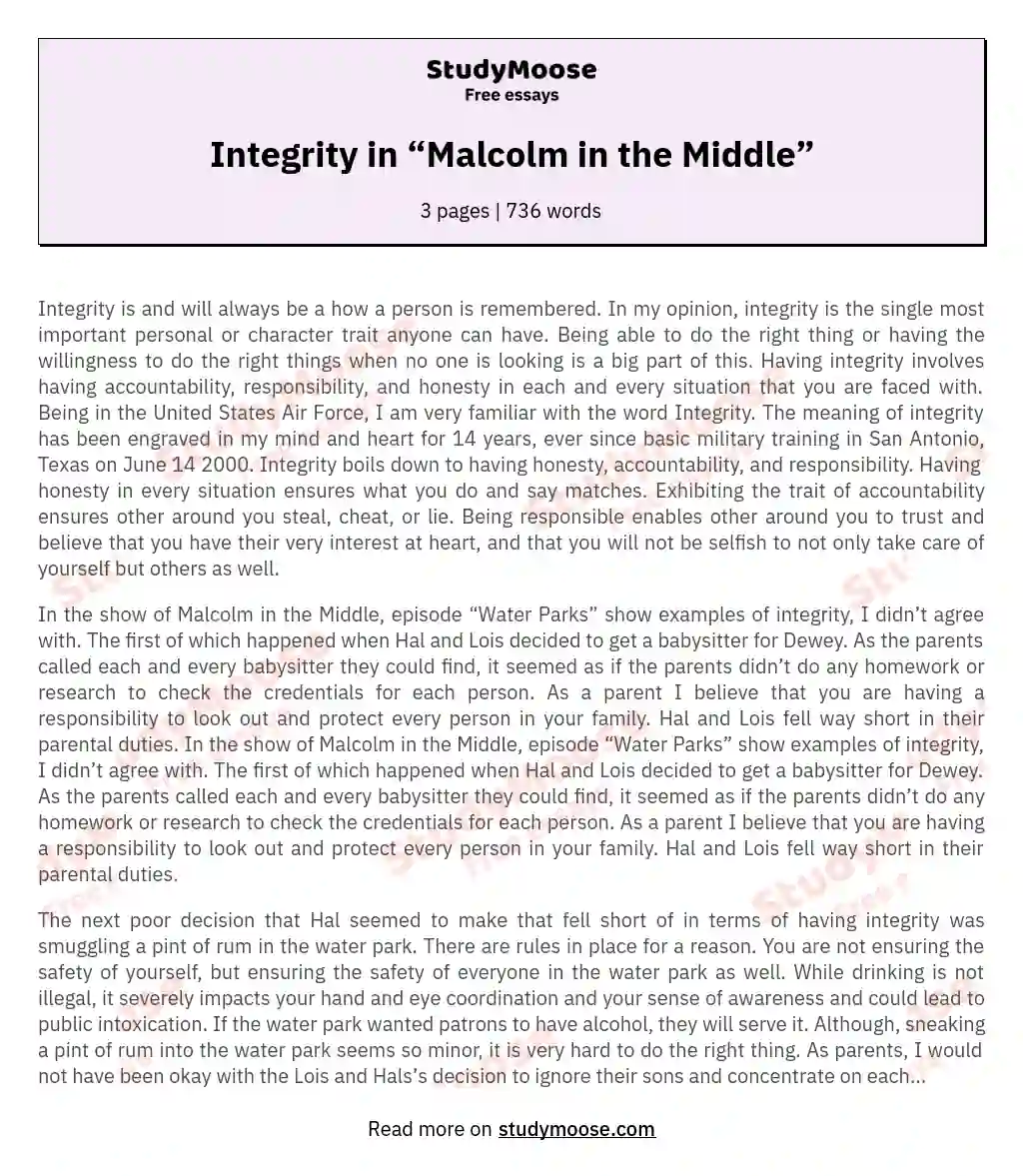 The Importance of Integrity: Examining Portrayals and Challenges essay