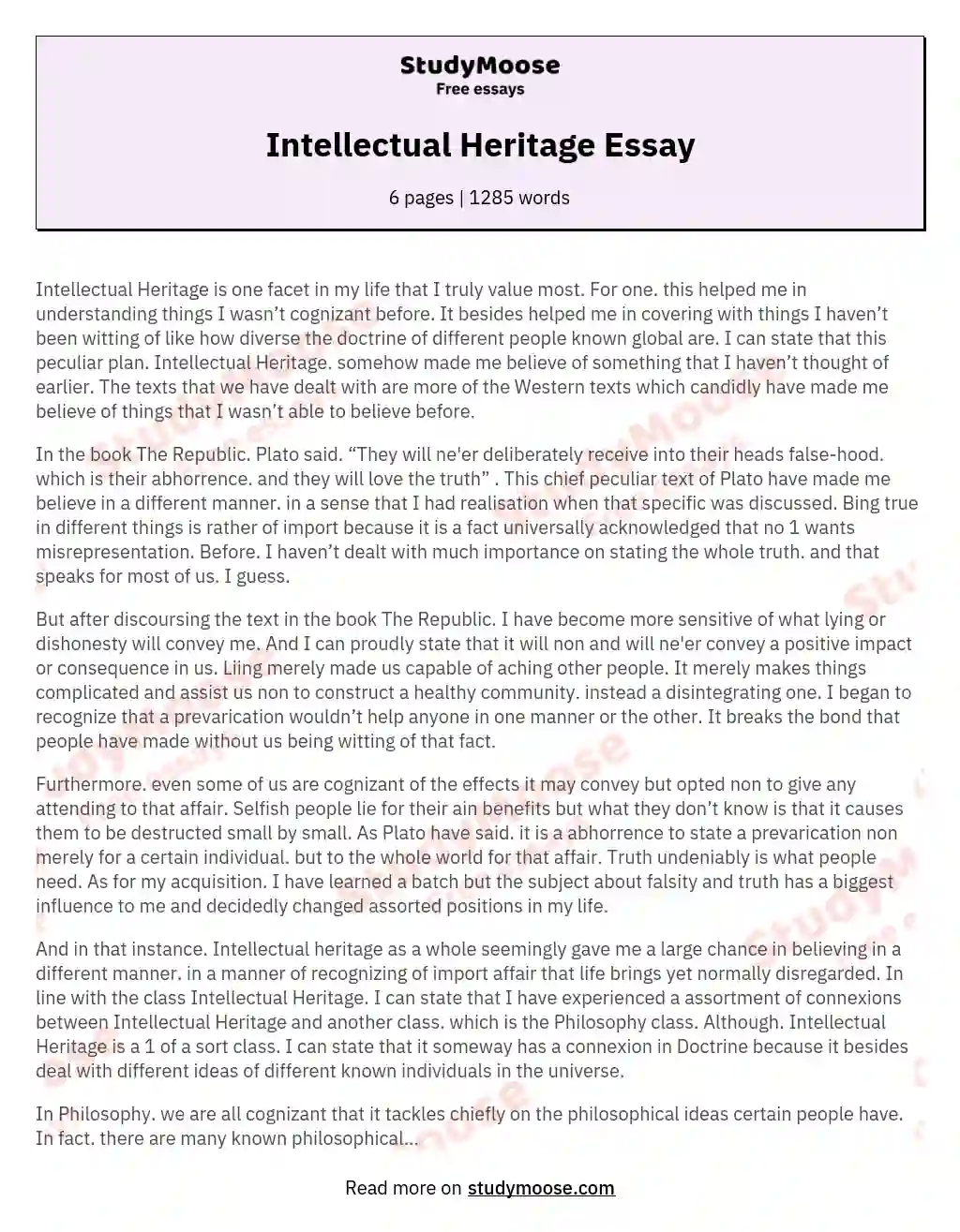 Intellectual Heritage Essay essay