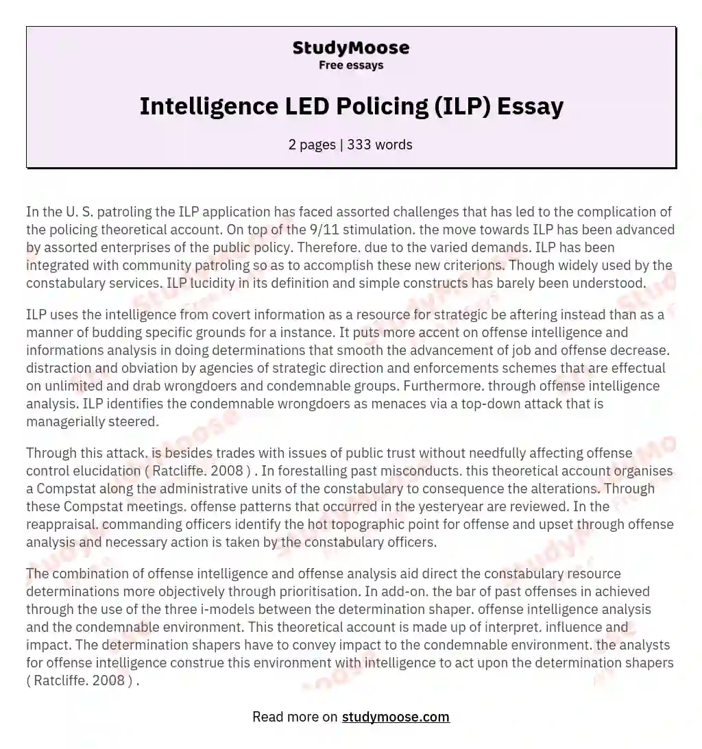 Intelligence LED Policing (ILP) Essay essay