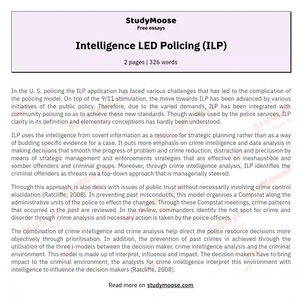 Intelligence LED Policing (ILP) essay