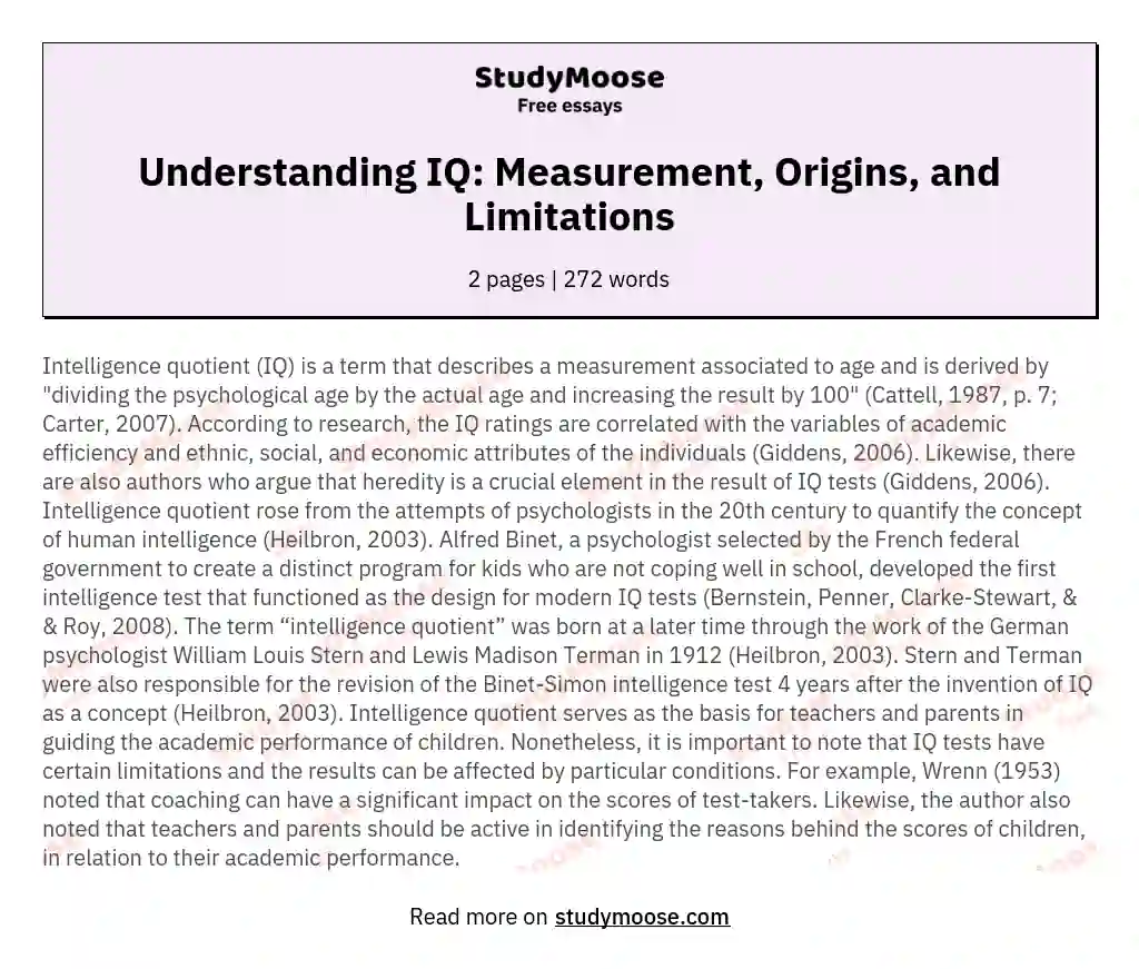 Understanding IQ: Measurement, Origins, and Limitations essay