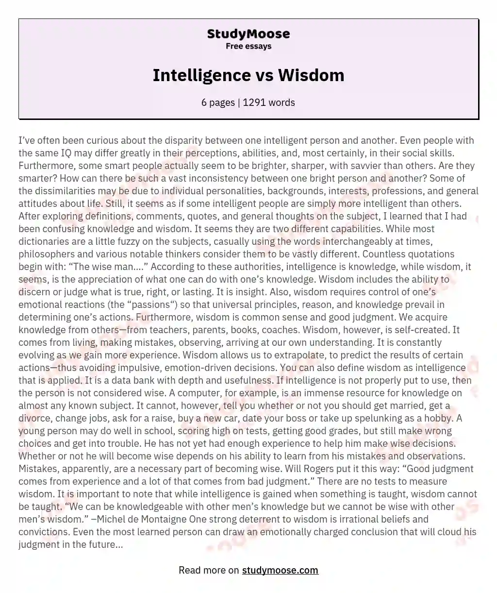 Intelligence vs Wisdom essay