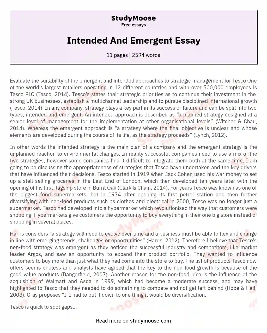 Intended And Emergent Essay essay