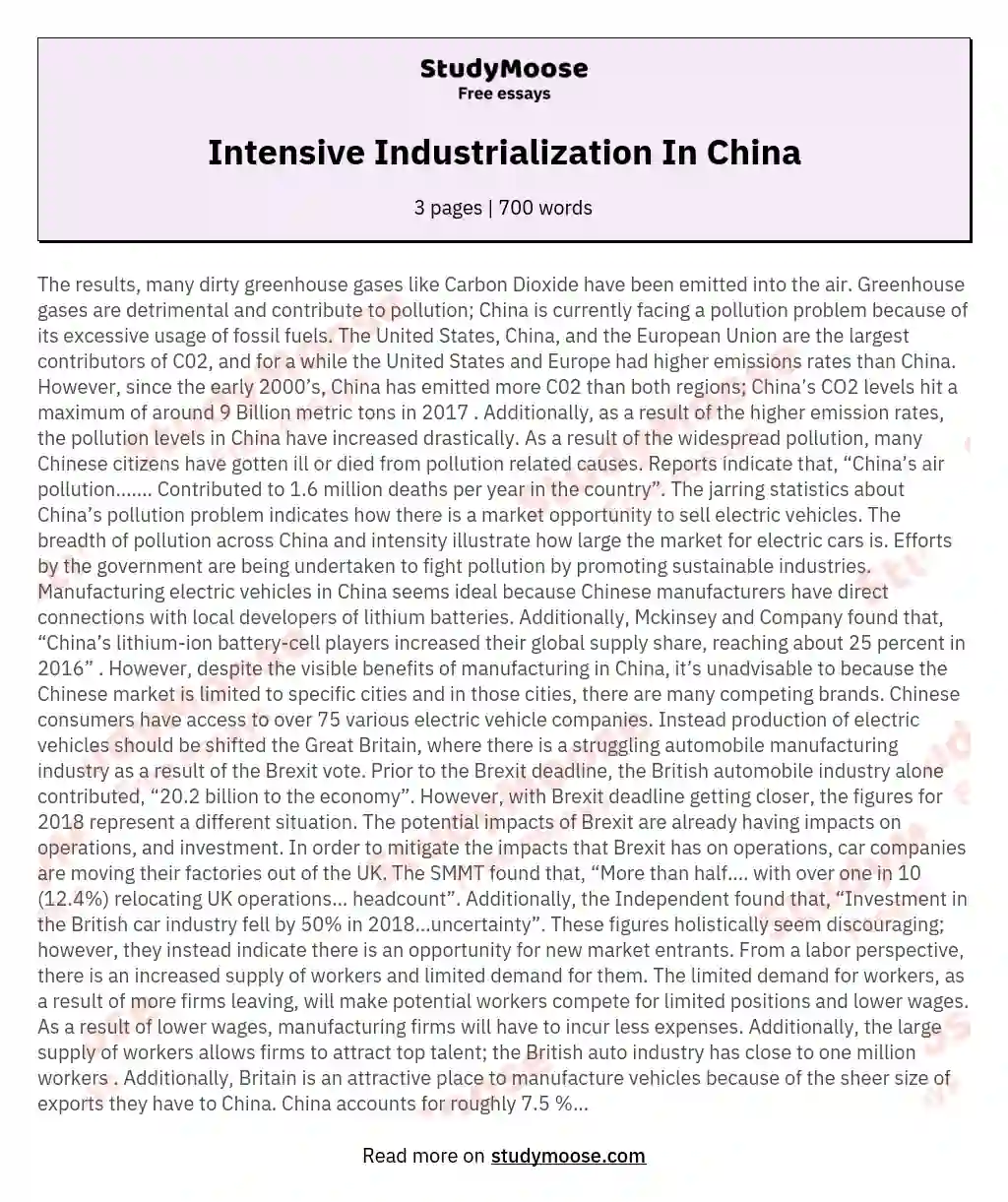 Intensive Industrialization In China essay