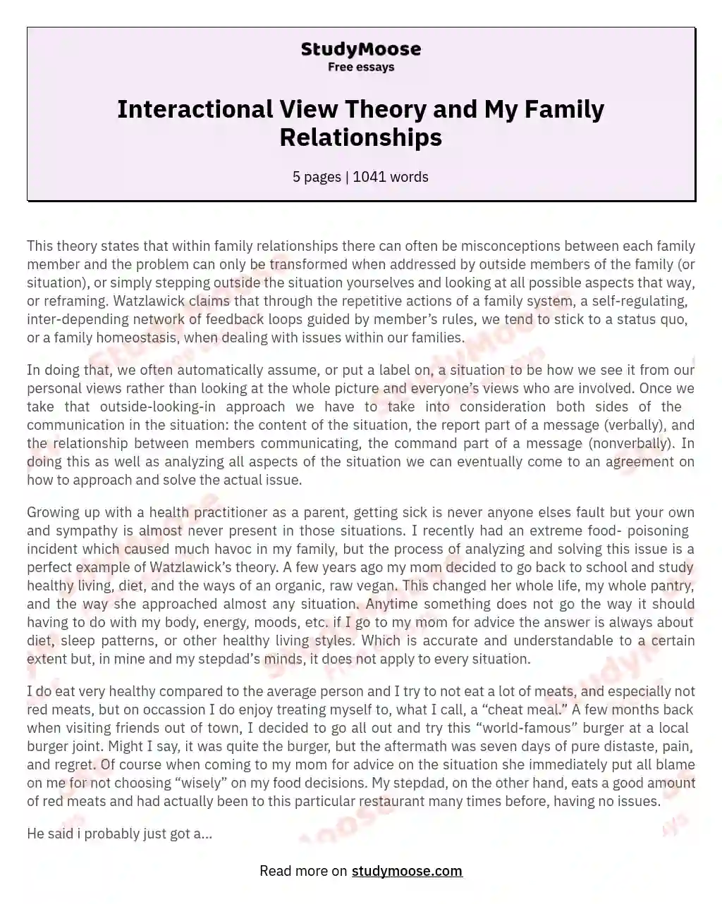 Interactional View Theory and My Family Relationships