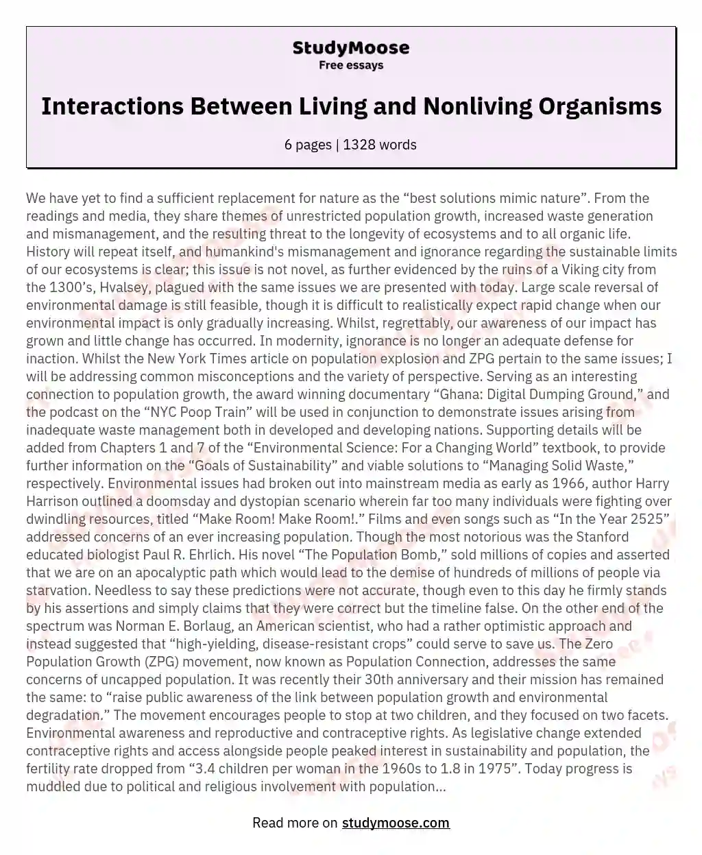 Interactions Between Living and Nonliving Organisms essay