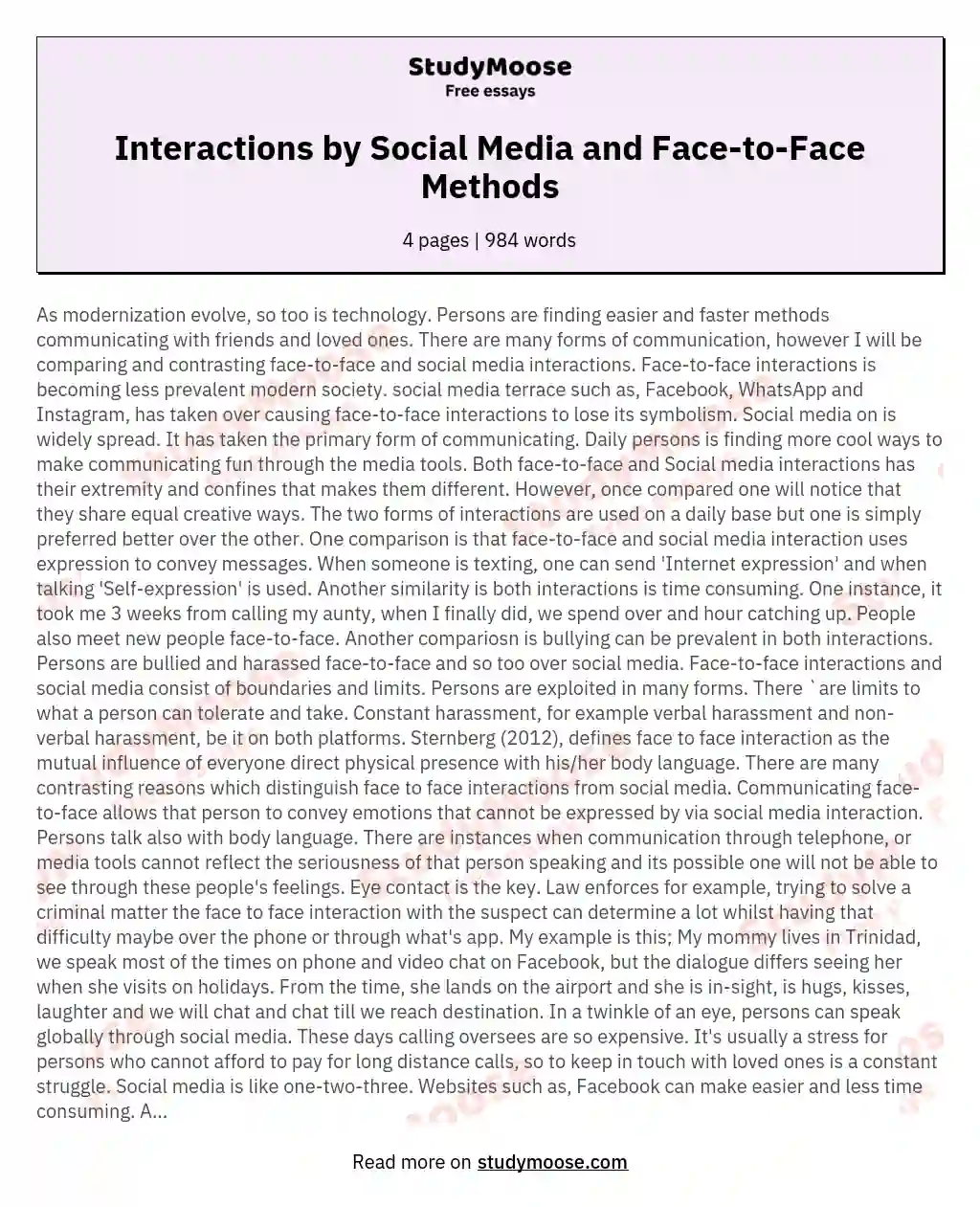 Interactions by Social Media and Face-to-Face Methods