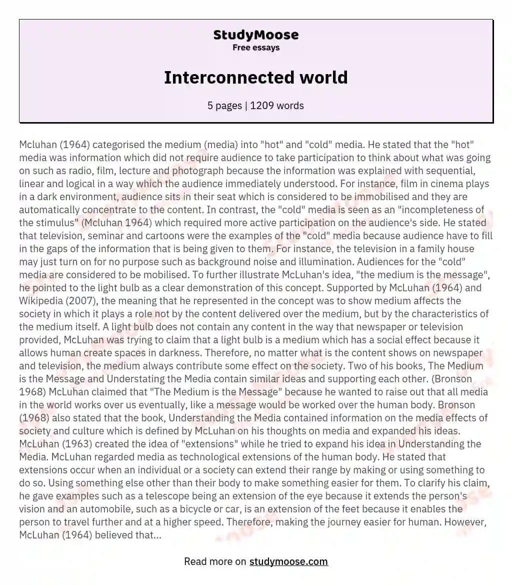 Interconnected world essay