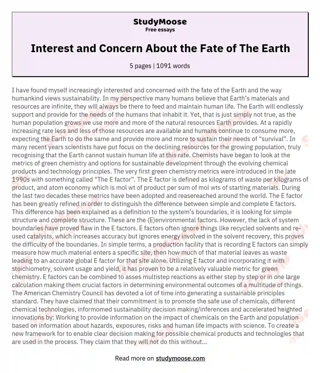 Interest and Concern About the Fate of The Earth essay