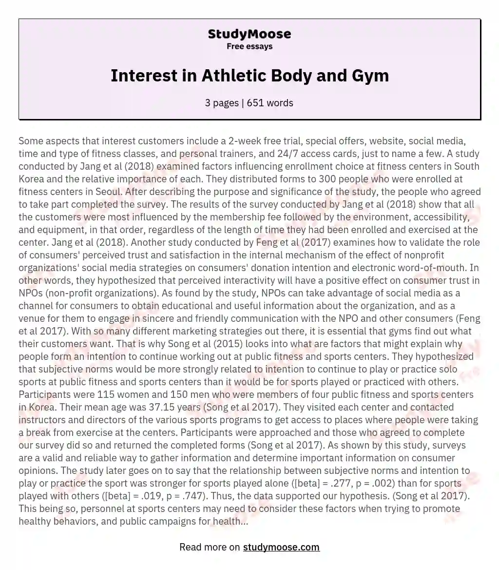Interest in Athletic Body and Gym essay